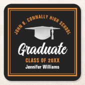 Black Orange Graduate Custom 2025 Graduation Party Rechteckiger Pappuntersetzer (Vorderseite)