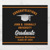 Black Orange Graduate Custom Graduate Party Bierflaschenetikett (Einzelnes Label)