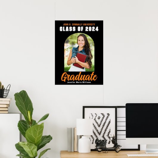 Black Orange Graduate Foto 2023 Graduation Party Poster (Heimbüro)