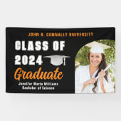 Black Orange Graduate Foto 2025 Graduation Party Banner (Horizontal)