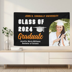 Black Orange Graduate Foto 2025 Graduation Party Banner