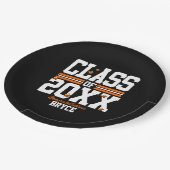 Black|Orange Graduating Class Year Pappteller (Schrägansicht)