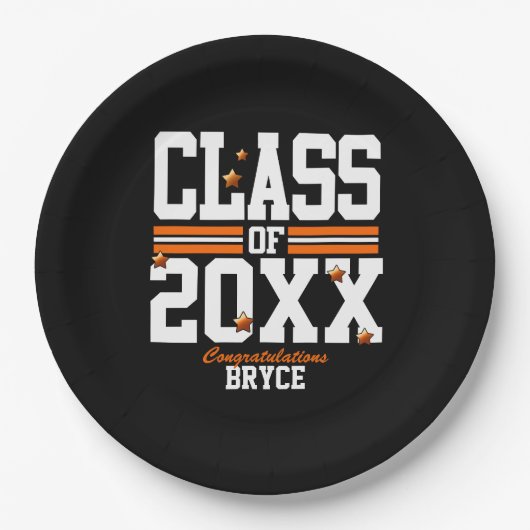 Black|Orange Graduating Class Year Pappteller (Vorderseite)