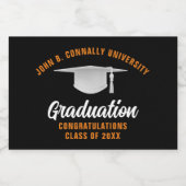 Black Orange Gratulation Graduation Party Schaumweinetikett (Einzelnes Label)