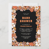 Black Orange Groovy Retro Wildblume Babydusche Einladung (Vorderseite)