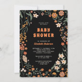 Black Orange Groovy Wildblume Babydusche Einladung (Vorderseite)