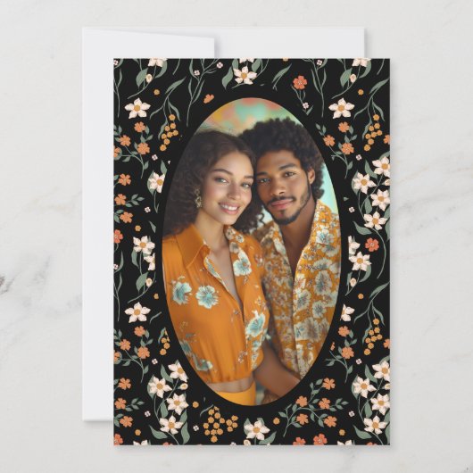 Black Orange Groovy Wildblume Brautparty Einladung (Rückseite)