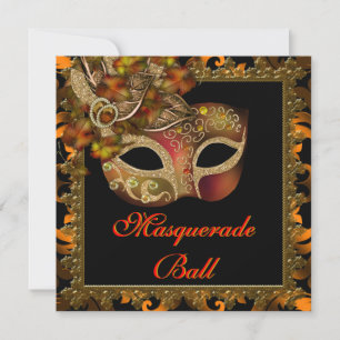 Black Orange Halloween Masquerade Party Einladung