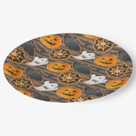 BLACK ORANGE HALLOWEEN PUMPKINS GHOSTS BATS PAPPTELLER (Schrägansicht)