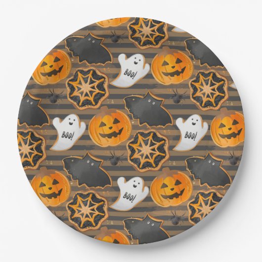 BLACK ORANGE HALLOWEEN PUMPKINS GHOSTS BATS PAPPTELLER (Vorderseite)
