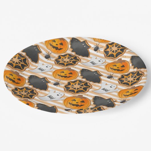 BLACK ORANGE HALLOWEEN PUMPKINS GHOSTS BATS PAPPTELLER (Schrägansicht)