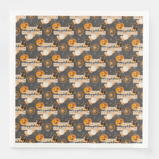 BLACK ORANGE HAPPY HALLOWEEN COOKIES SERVIETTE (Vorderseite)