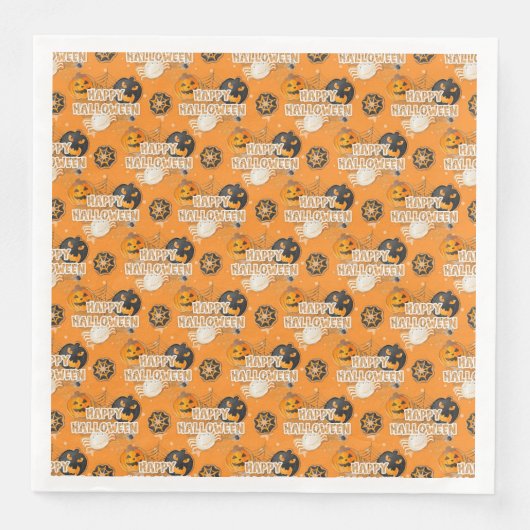 BLACK ORANGE HAPPY HALLOWEEN COOKIES SERVIETTE (Vorderseite)