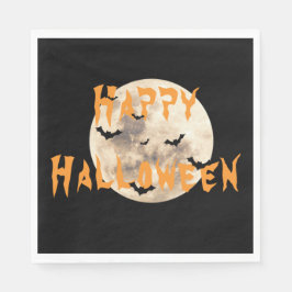 Black Orange Happy Halloween Moon Bats Serviette
