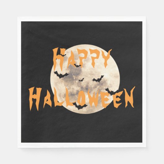 Black Orange Happy Halloween Moon Bats Serviette (Vorderseite)