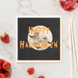Black Orange Happy Halloween Moon Bats Serviette