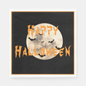 Black Orange Happy Halloween Moon Bats Serviette (Vorderseite)