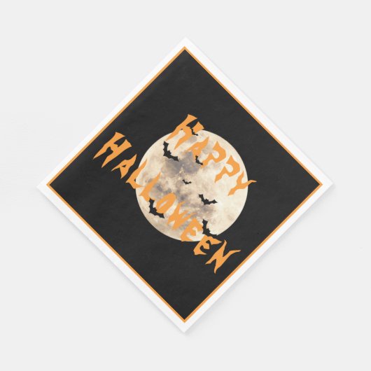 Black Orange Happy Halloween Moon Bats Serviette (Ecke)