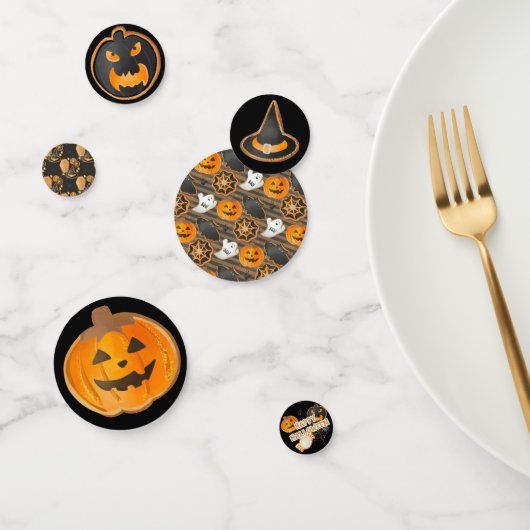 BLACK ORANGE HAPPY HALLOWEEN PUMPKINS BATS KONFETTI (Gruppe)