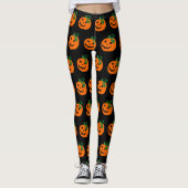 Black Orange Happy Kürbislaterne Leggings (Vorderseite)