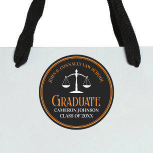 Black Orange Law School Custom Graduation Party Runder Aufkleber