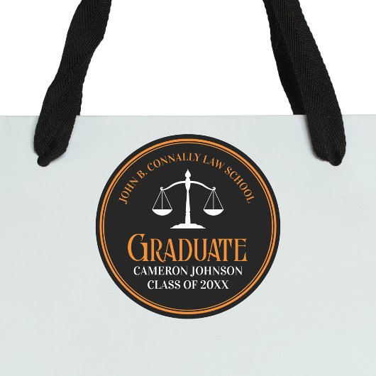 Black Orange Law School Custom Graduation Party Runder Aufkleber