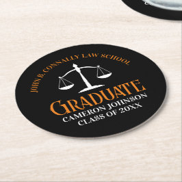 Black Orange Law School Custom Graduation Party Runder Pappuntersetzer