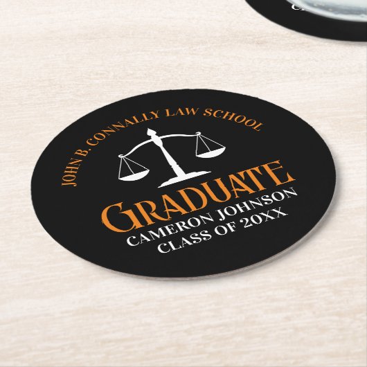 Black Orange Law School Custom Graduation Party Runder Pappuntersetzer (Angewinkelt)