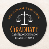 Black Orange Law School Custom Graduation Party Runder Pappuntersetzer (Vorderseite)