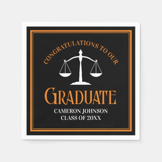 Black Orange Law School Custom Graduation Party Serviette (Vorderseite)