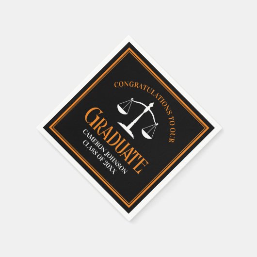 Black Orange Law School Custom Graduation Party Serviette (Ecke)