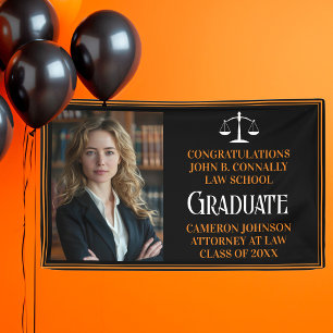 Black Orange Law School Foto Graduation Party Banner