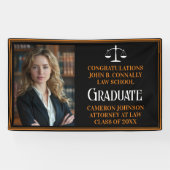 Black Orange Law School Foto Graduation Party Banner (Horizontal)