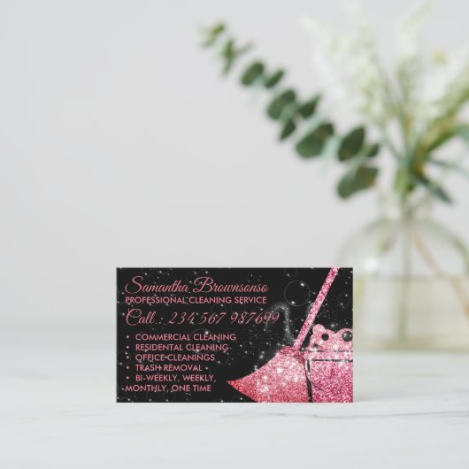 Black Orange Luxury Cleaning Maid Janitorial Visitenkarte (Stehend Vorderseite)