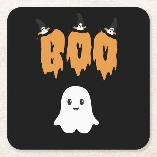 Black Orange Niedlich Ghost Boo Halloween Rechteckiger Pappuntersetzer (Vorderseite)