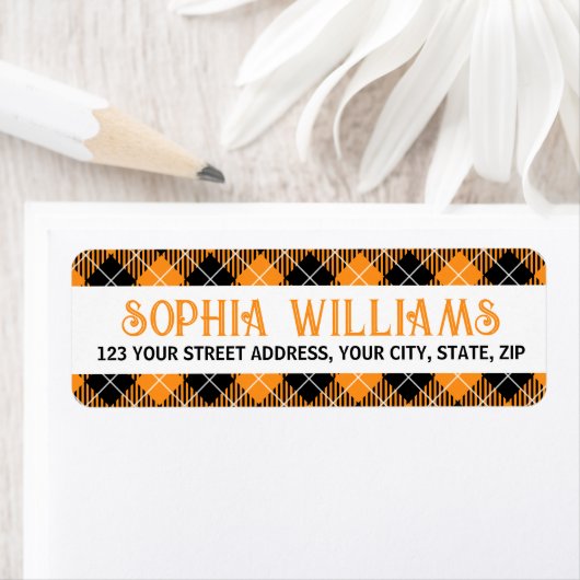 Black orange plaid Halloween return address (Insitu)