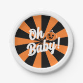 Black Orange Pumpkin Oh Baby Halloween Baby Dusche Pappteller (Vorderseite)