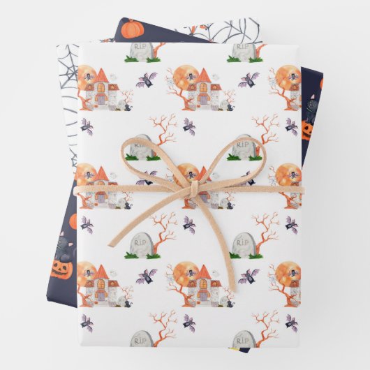 Black Orange Pumpkin Spider Grave Halloween Geschenkpapier Set (Beispiel)