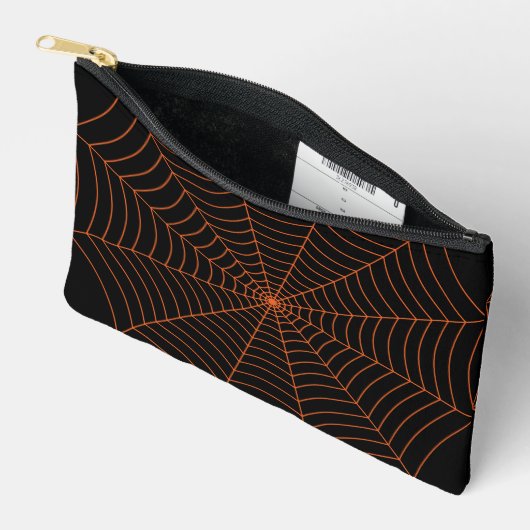 Black orange spider web Halloween pattern Zubehörtasche (Offen)