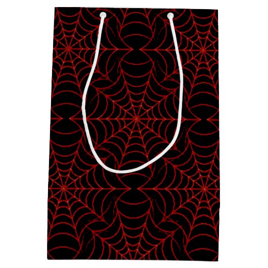 Black & Orange Spider Web Muster Geschenktasche Mittlere Geschenktüte (Rückseite)
