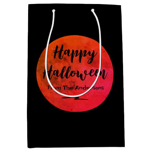 Black Orange Spooky Full Moon Happy Halloween Mittlere Geschenktüte (Vorderseite)
