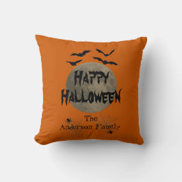 Black Orange Spooky Typografie Happy Halloween Kissen