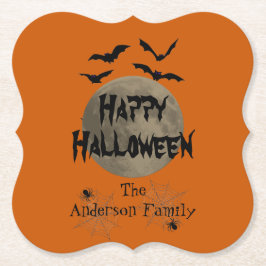 Black Orange Spooky Typografie Happy Halloween Untersetzer