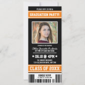 Black|Orange Sporty Graduation Party Ticket Einladung (Vorderseite)