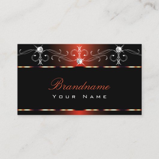 Black Orange Squiggles Ornaments Sparkle Diamonds Visitenkarte (Vorderseite)