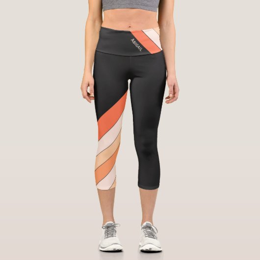 Black, Orange Stripes on one leg Capri Leggings (Vorderseite)
