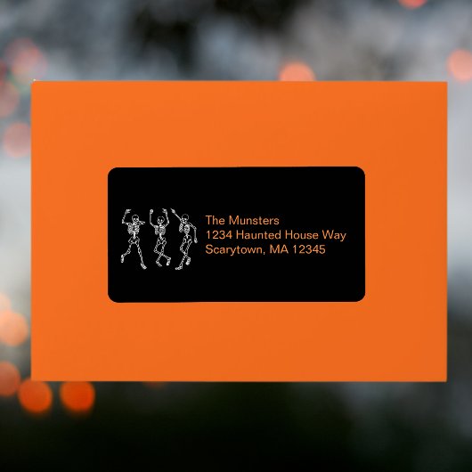 Black Orange Tancing Skeletts Halloween-Adresse Adressaufkleber