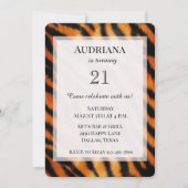 Black Orange Tiger Animal Print Birthday Einladung (Vorderseite)