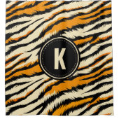 Black Orange Tiger Stripes Pattern Monogram Duschvorhang (Vorderseite)