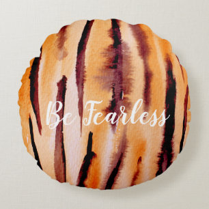 Black Orange Tiger Watercolor Rundes Kissen